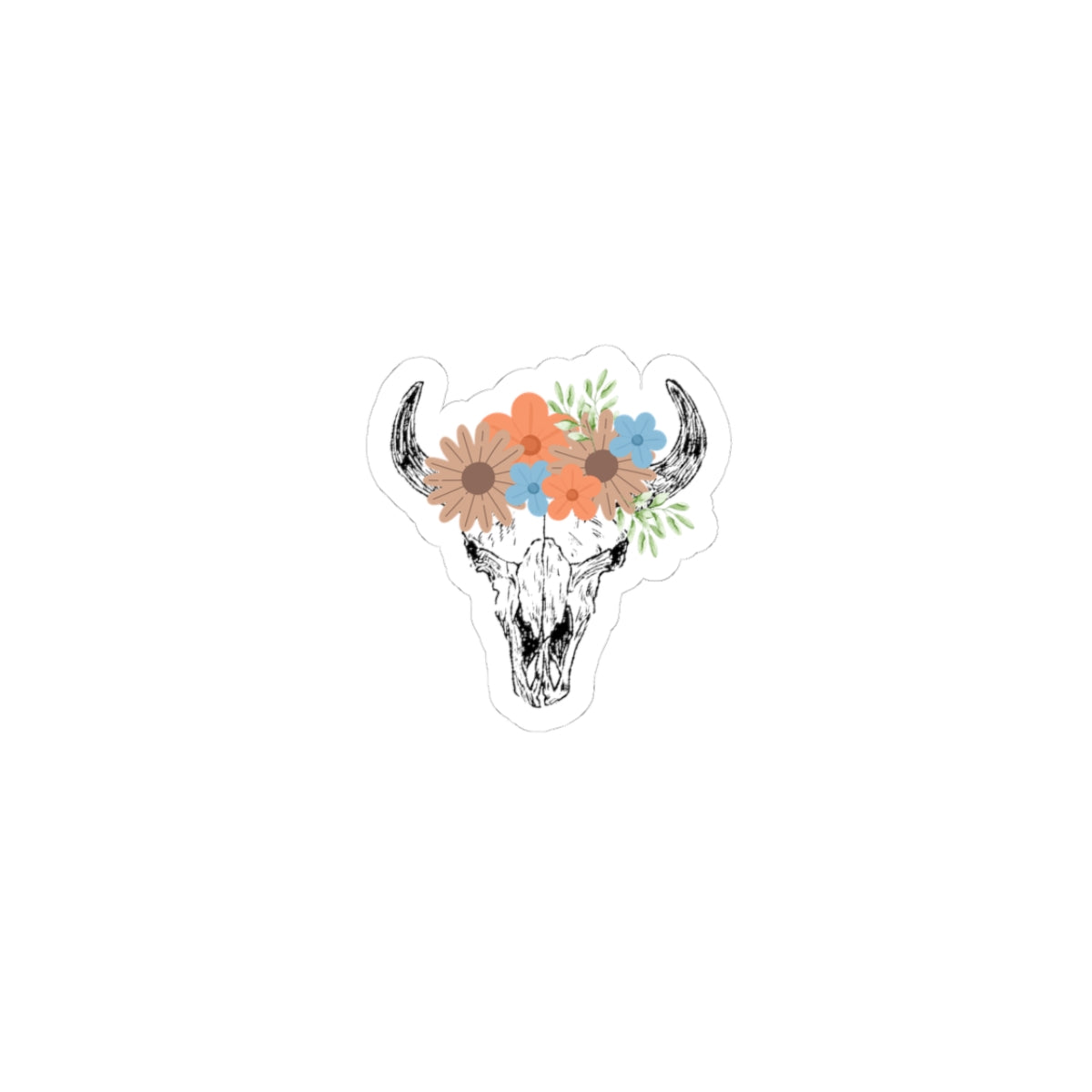 Floral Bull Skull Kiss-Cut Sticker - Western Boho Laptop Decal